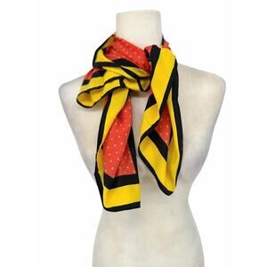 Carolina Herrera Orange Yellow Black Polka Dot Scarf OS Vintage 29”x 29” Square